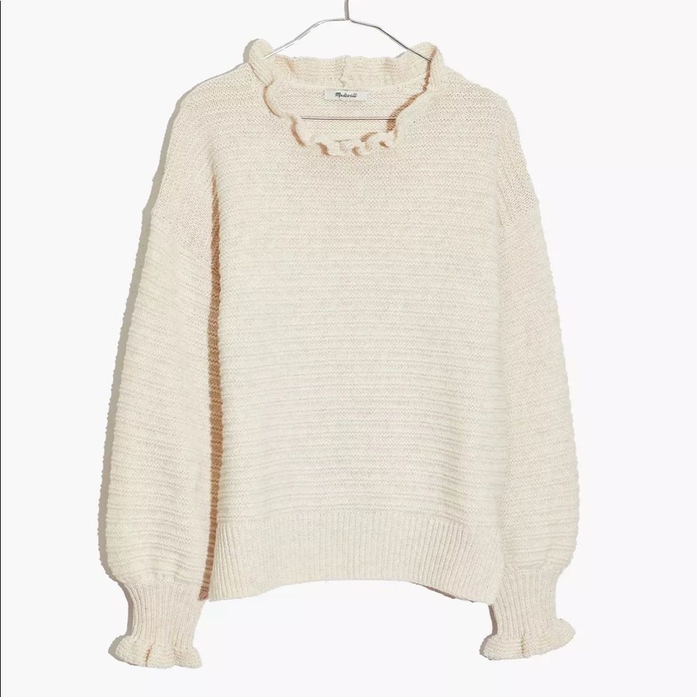 Madewell Ruffle-Neck Pullover Sweater in Cotton-Merino Yarn